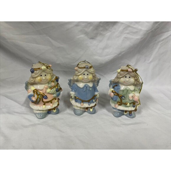 VTG Ceramic Baby Face Angel Christmas Ornament 3.5” Set Of 3 Hard To Find - D10